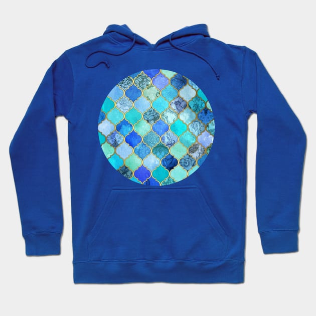 Cobalt Blue, Aqua & Gold Decorative Moroccan Tile Pattern Hoodie by micklyn